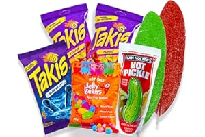 ‎MEXHAUS Snackbox Extra Hot Chili Lovers - Party-Mix Snacks mit Takis Fuego Chips, Takis Blue Heat, Hot Chip Jelly Beans, Van Holten Pickle Hot und Pigui Slaps - Geschenkbox Weihnachten (Pack von 7)