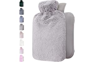 ‎QOMFOR Qomfor Wärmflasche mit weichem Bezug 2l - Wärmeflasche groß 2 liter flauschig - Bettflasche für Kinder und Erwachsene - Geschenke für Frauen - Hellgrau