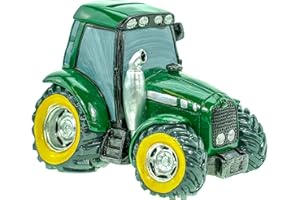 Kremers Schatzkiste Skarbonka, traktor, zielona, ręcznie malowana świnka skarbonka 16 cm, dekoracja, figurka farma, prezent dla dzieci i dorosłych, prezent pieniężny, rolnictwo, styl komiksowy
