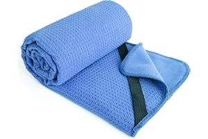 Polyte - Toalla Yoga Antideslizante, Toalla de Microfibra para Hot Yoga con Agarre de Silicona y Bandas Elásticas para un Ajuste Seguro, 61 x 183 cm