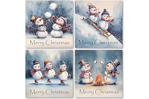 ABSOLUTELY YOURS Charity Christmas Cards Pack of 32. Each Christmas Card multipack has 4 different Fun Snowmen designs. Ecofriendly and UK made. Verse Inside. 115 x 115mm card size.