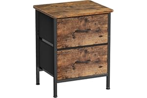 HOMIDEC Bedside Table,42cm Large Capacity Side Table,Bedside Cabinet with 2 Fabric Storage Drawers,54.5cm Height Sofa Side Table End Tables Nightstand for Bedroom,Living Room ect.Rustic Brown