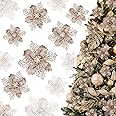Gwhole Fiori per Albero di Natale Champagne 21 pezzi 3 Taglie Decorazioni Stelle Addobbi Ornamenti Natalizi per Casa Interno 