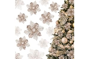 GWHOLE 21 Piezas Colgantes de Navidad, Adornos y Flores Artificiales para Árboles, Decoraciones de Bricolaje - Color Oro Rosa