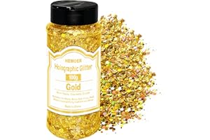 HEMOER Holographic Chunky Glitter, 100g Gold Chunky Sequins Glitter, Cosmetic Craft Glitters for Resin, Face, Nail, Body, Crafts, Slime Festival Party Art and More-3.52oz/Bottle