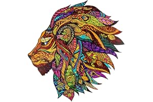 Puzzles en Bois Lion 300pcs, KAAYEE Puzzle Bois Animaux, Puzzle Bois Adulte, Puzzle Bois Forme Animaux, Puzzle Animaux Bois avec Boîte-Cadeau en Bois (Lion, L)