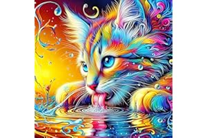 DOMROM Colorful Cat Diamond Painting Kits for Adults, Animal Diamond Art Kits 5D DIY Diamond Painting for Beginner, Diamond Art Painting Full Round Drill Art and Crafts for Home Wall Decor 30x30cm