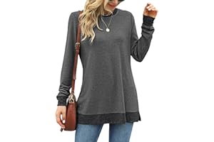 WNEEDU Femmes T-Shirt à Manches Longues Haut de Blouses Sweatshirts décontracté à col Rond