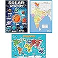 FunBlast Kid 3 In 1 Multicolor Jigsaw Puzzle - Solar System, Map Of India & World Map, 72 Pcs - Ages 3-6