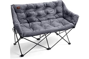 EVER ADVANCED Camping Chair Double for Adults 6cm Padded 320kg Folding 2 Seater Sofa with Side Pocket Dining Garden Outdoor Heavy Duty Luxury Fishing Chair Portable Oversized Comfy Lightgrey