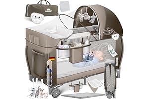 KIDIZ® Cuna de bebé 3 en 1 Cama de Viaje, Combi Set, Cama de bebé con Cambiador, mosquitero Corral de Juego, marrón