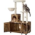 Yaheetech Cat Tree Tower with Litter Box Enclosure, All-in-one Cat Furniture Hidden Kitty Washroom Wooden Kitten House w/Condo, Scratching Posts, Perch Platform