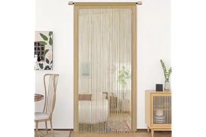 HSYLYM String Door Cortina Decoraciones para Ventanas Divisor de Habitaciones Decoraciones para Habitaciones Cortina Individual para Ventana W90xL200cm Deep Ecru