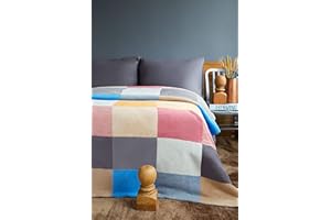 BOHORIA® Przytulny koc Cozy Cotton puszysty koc zimowy, na sofę, fotel i łóżko, koc wełniany, narzuta na sofę, koc do mieszkania, patchwork, 150 x 200 cm