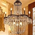 TOCHIC Crystal Chandelier for Dining Room, 25" French Empire Crystal Chandeliers for Bedroom, Rustic Farmhouse Chandelier Kitchen Island Light Fixture, Antique Bronze Chandelier for Living Room Foyer
