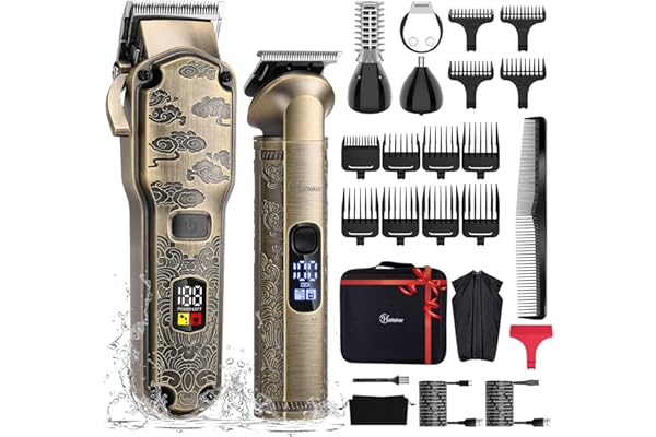 Hatteker Tondeuse à cheveux professionnelle pour hommes Set de tondeuses à barbe et à cheveux T-Blade Trimmer lavable Kit d'entretien sans fil Tondeuse à nez et à corps Tondeuse Cheveux et Barbe Set