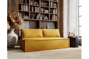 ‎KAISER MÖBEL Kaiser Möbel, Klappsofa mit Schlaffunktion, Sofa Duo, Schlafsofa Couch, Loungesofa, Bettsofa, Wohnzimmer, Schlafzimmer, ​POSO Stoff- Cord 90 x 200 x 92 cm Senf