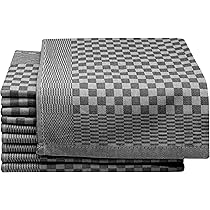 ZOLLNER Lot De 6 Torchons Coton 65x65 Cm - Absorbants Et Robustes à Carreaux Noir - Qualité Hôtelière