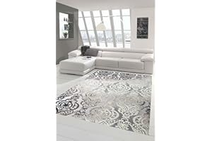 TEPPICH-TRAUM Designerski, nowoczesny dywan wełniany; melanż; z ornamentami, w kolorze szarym, kremowym, ciemnoszarym, rozmiar 80 x 300 cm