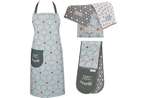 Cooksmart 5-Piece Apron & Accessories Set | Double Oven Gloves & Tea Towels Perfect For Any Kitchen, Purity