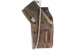 LEONARDO VERRELLI Kellner Geldbörse aus Leder, Kellnerbörse, Geldbeutel, Damen Herren Portemonnaie mit oder ohne Holster, Steck-Tasche, mit Kette und großem Münzfach (Echtleder Hunterstil - Braun)