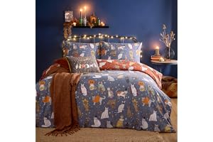 Ugn Halloween Pawty påslakanset – rolig läskig vändbar kattfest design sängkläder (flerfärgad – kung)
