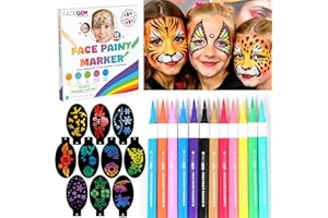 FACEGEM LONDON 12 Colour Face Paint – Water-Based – Mess-Free Face Painting Kit with Stencils – Fast-Drying, Washable, Easy to Clean, Non-Toxic Face Paint for Festivals, Parties, Masquerade, Fancy Dress, Carnival