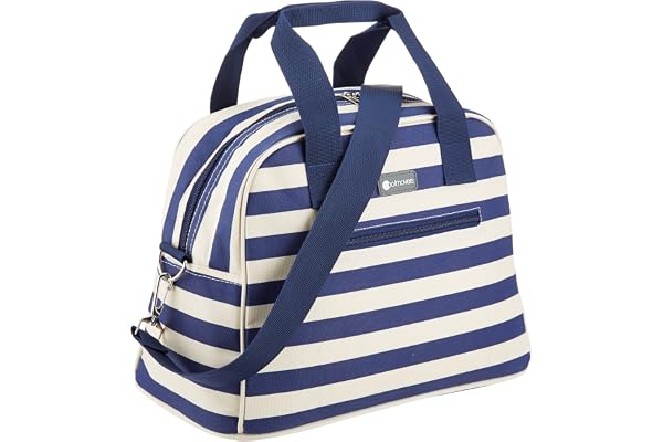 KitchenCraft We Love Summer Blue Stripe Holdall-Style Cool Bag, Fabric, Navy Blue/White, 11.5 Litre