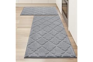 COSY HOMEER Alfombra de Cocina Antideslizante Lavable, Set de 2 Unidades (51 x 76 cm + 51 x 122 cm), Alfombra para Pasillo y Cocina, Ideal para Sala de Estar, Gris