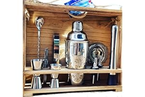 apolliner, Cocktailshaker, Professional Shaker Set, Stainless Steel, 16 Pieces, Wooden Carrier, Easy to Carry, for Storing Aperitif, Cocktail Set (16)