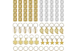 Beayuer 80 Pieces Hair Beads for Braids Hair Jewelry Rings Aluminum Hair Accessories Dreadlocks Metal Hair Cuffs Decorations Pendants for Passion Twist Crochet Braiding Hair (80 Pcs, Gold and Silver)