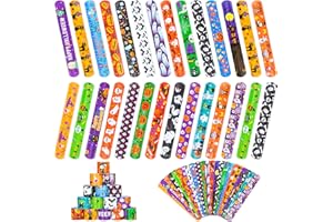 RICEDUO Halloween Slap Bracelet for Kids - 48 Pieces, 24 Colorful Styles, Bulk Halloween Slap Wristbands for Kids Party Favors, Toys Prizes & Goodie Bags Fillers