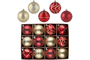 ‎VALERY MADELYN Valery Madelyn Weihnachtskugeln,12stück 8cm Christbaumkugeln Weihnachtskugel mit Geschenkpaket, Weihnachtsbaumschmuck Christbaumschmuck mit Aufhänger,deko Weihnachten,Thema Rot Gold