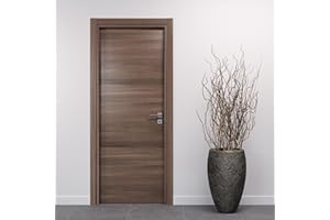 Porte Italiane, Porta Interna a Battente in Laminato High Density, Telaio in Legno e Coprifili Waterproof, con Serratura e Maniglia Hoppe Silver, 70x210 cm con Apertura DX, Colore Noce Orizzontale