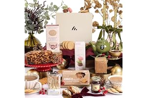 CLEARWATER HAMPERS Afternoon Tea Christmas Hamper Gift - Alcohol Free Hamper Gift - with Macarons, Buttery Biscuits, Fruit Cake, Fragrant Tea, Fruity Preserves - Gift Hamper for Xmas, Birthdays, Celebrations, Thank Yous