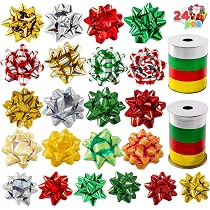 JOYIN Confezione Regalo Natalizia: 48 Fiocchi Autoadesivi E 8 Rotoli Di Nastro Per Pacchetti Regalo E Decorazioni Fai Da Te - 3