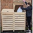BinGarden Double Bin Store Wooden Slatted Wheelie Bin Storage with Bi-Fold Roof Garbage Cover Trash Garden Shed Tidy Outdoor Hideaway for up to 240L Bins / 65G Cans Hide Dustbin Natural Colour