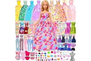 Miunana 110 Doll Clothes and Accessories Fashion Dresses Tops Pants Outfits Party Gown Mini Dresses Swimsuits Bikini Shoes Princess Hangers Handbag for 11.5 inch Doll