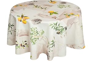 Valia Home Tischdecke mit Teflonbeschichtung für Innen- & Außenbereich geeignet Wasser & Schmutzabweisend Dank verlässlichem Lotuseffekt rund 140cm Mediterran