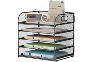 VITVITI Organizer Scrivania,5 Livelli Porta Documenti Scrivania, Rete in Porta Fogli a4 da Scrivania Accessori per Casa Ufficio (Nero)