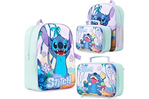 Disney Mochila Lilo y Stitch Niña Mochila Escolar Niña con Bolsa Del Almuerzo Extraíble - Portabotellas Lateral de Malla Lilo y Stitch Regalos Niña