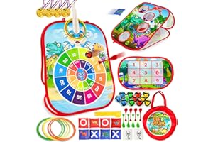 Chennyfun Giochi di Lancio Sacchetti Fagioli Bambini, 6 in 1 Giochi di Lancio con Freccette, Sticky ball, Palline Adesive, Bean Bag, Collapsible Three Sided Garden Games per Interni e Esterni