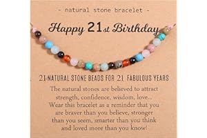 XKUZRWE Natural Crystal Milestone Birthday Bracelet Gifts for Girls Women Happy Birthday Adjustable Bracelets Present Christmas Gift for Daughter Granddaughter Niece Sister Friends(21 TH)