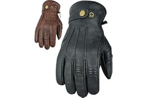Texpeed Mens Motorcycle Leather Gloves - Touring Motorbike Riding Biker Moped Warm Soft Lightweight Gloves Black - L