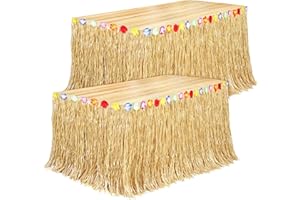 Fovths 2 Pack Luau Grass Table Skirt Natural 9 Feet x 29.5 Inch Hawaiian Table Skirt for Tropical Hawaiian Party Decorations Luau Party Costume Party, Straw Yellow