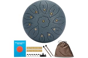 BQKOZFIN 6 Inch Steel Tongue Drum 11 Notes Hand Drum Percussion Instrument with Drum Mallets, Mallet Stand, Carry Bag, Tutorial Book, Note Stickers, Finger Cots for Meditation Yoga (Navy Blue)