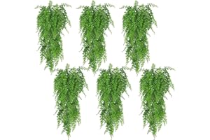 Huryfox Planta Artificial Colgante de Helecho - 6P Decorativas de Hojas de Hiedra Falsa para Interiores y Exteriores, Decoración de Follaje Falsificado para Sala de Estar, Cocina, Balcón, Jardín