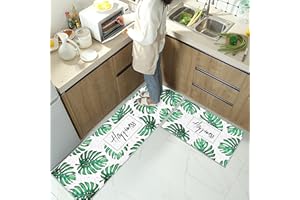 KGIHPC 2 Piece Kitchen Mat Non Slip Kitchen Rug Set Kitchen Floor Mat Runner Waterproof Standing Mat (Tropical Plants, 43x150cm+43x75cm)