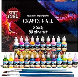 Fabric Paint 3D Permanent 24 Colors Set Marker Pens Style Premium Quality vibrant color textile paints dye for Fabric,canvas,wood,ceramic,glass by Crafts 4 ALL