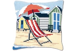 Vervaco Punto De Cruz Kit Cojin Decorativo EN LA Playa Manualidades Adultos Decoracion Bordar Kit Principiantes Completo DIY Bordado Creativo Regalo ca. 40x40 cm Cross Stitch Embroidery